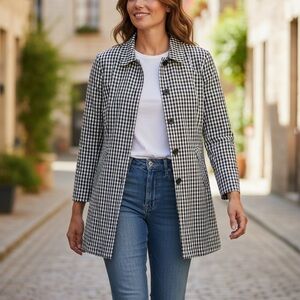Relativity Black and White Gingham Trench Coat